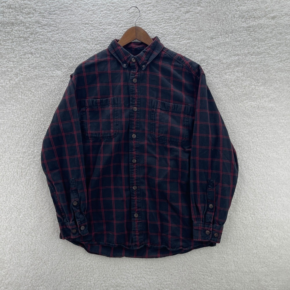 Duluth Trading Co Shirt Mens Large Black Red Twill Canvas Button Down Workwear